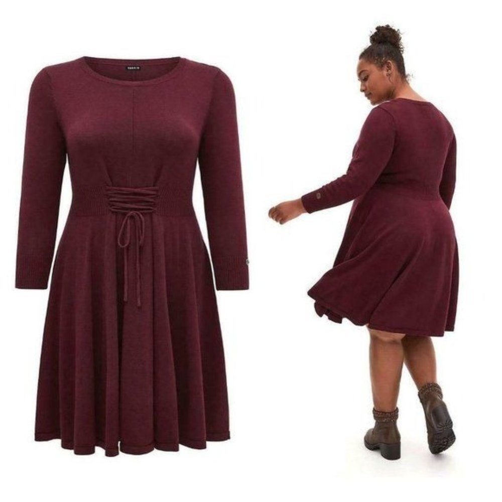 TORRID Outlander Burgundy Lace Waist Sweater Dress Plus size 2X NWT - Picture 1 of 14